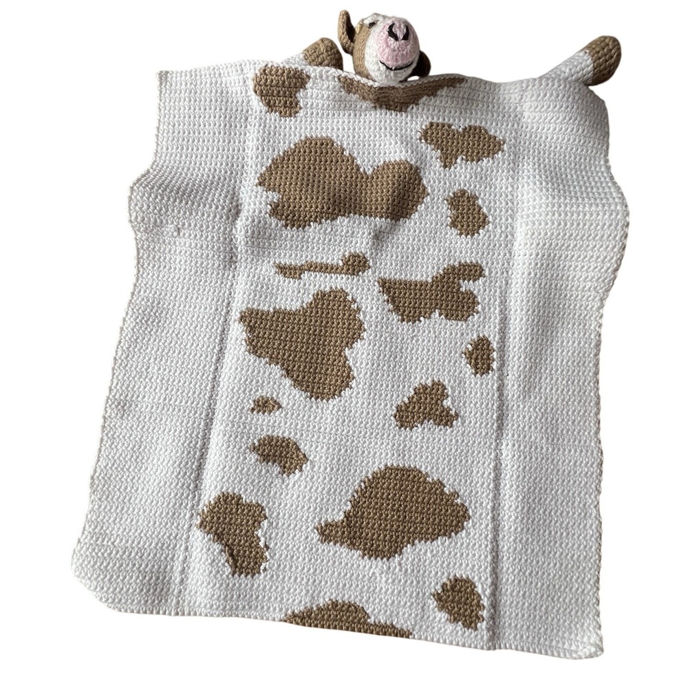 Handmade Crochet Cow Cuddle and Play Baby‎ Blanket Farm Animal Nursery Décor